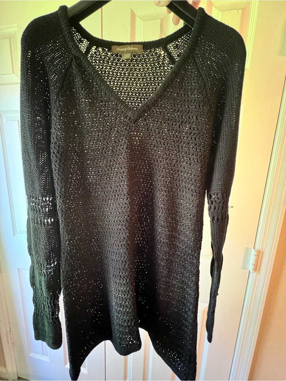 Tommy Bahama NWOT Black Open-Knit V-Neck Crochet Sweater